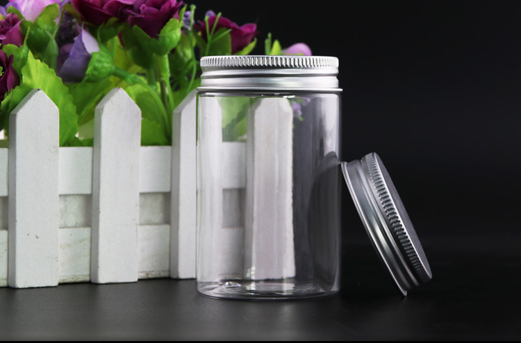 60pcs Clear Plastic Cookies Jars Bottles Silver Aluminum Ribbed Lid  Straight Cylinders Storage Canisters for Food & Home Storage