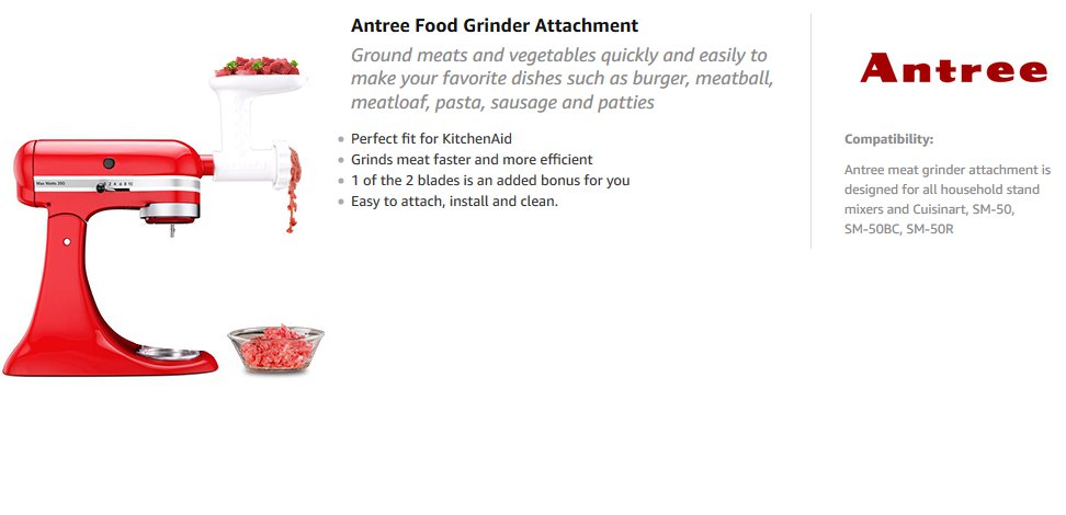 Antree Food Meat Grinder Attachments for KitchenAid Stand Mixers, Excellent  Food Grade Meat Grinder Accessories Meat